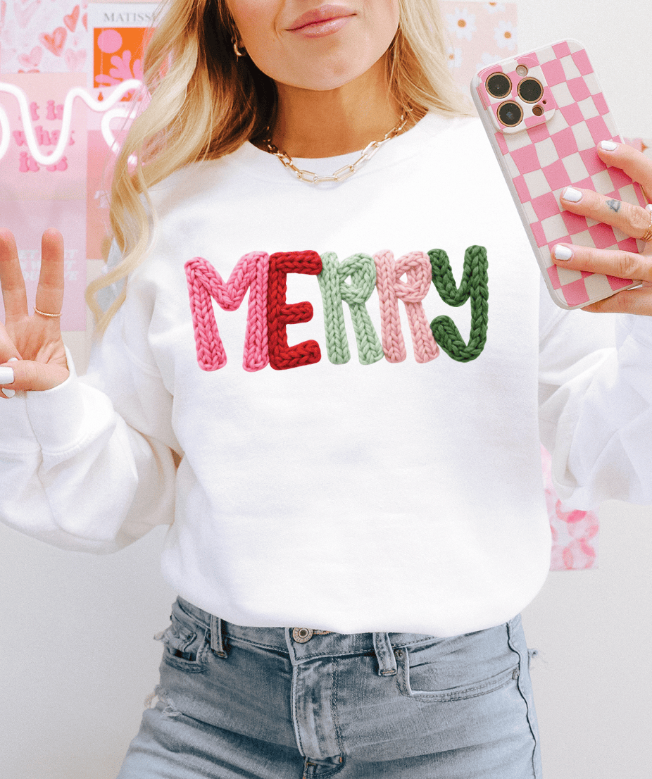 Faux Yarn Merry - White Sweatshirt