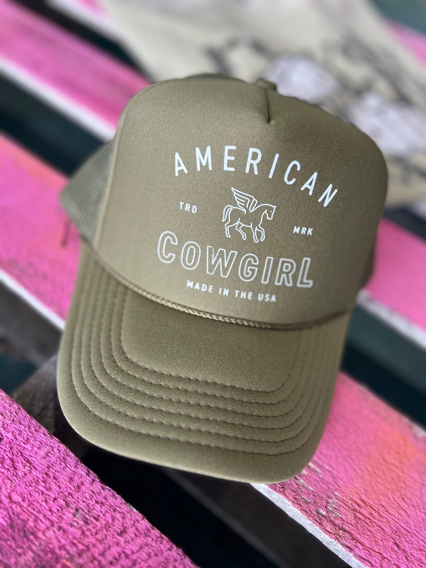 Shipping Dept. AMERICAN COWGIRL Olive Green Otto Trucker Cap