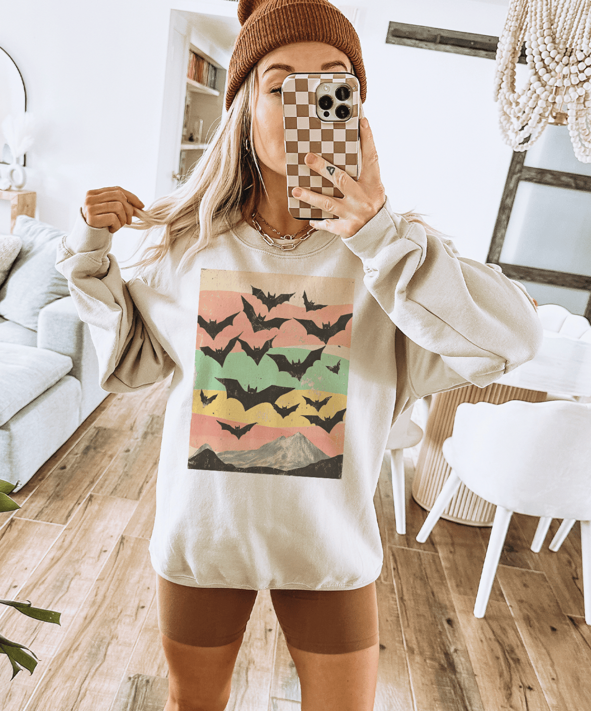 Shipping Dept. SMALL / Cream Sweatshirt Bat Parade Disco Pop Halloween - Tees and Sweatshirts
