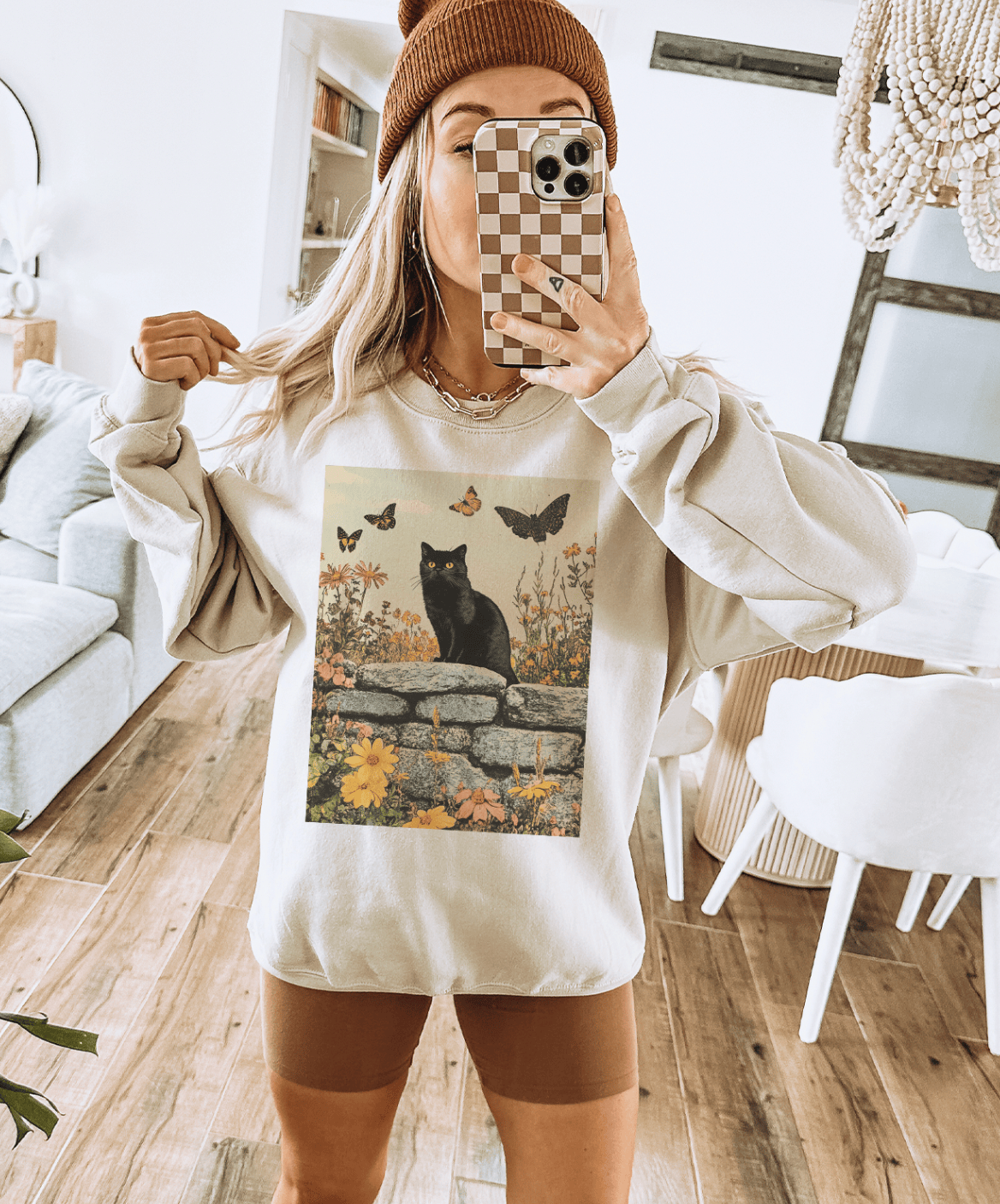 Shipping Dept. SMALL / Cream Sweatshirt Black Cat Cutie Disco Pop Halloween - Cream Tees and Sweatshirts