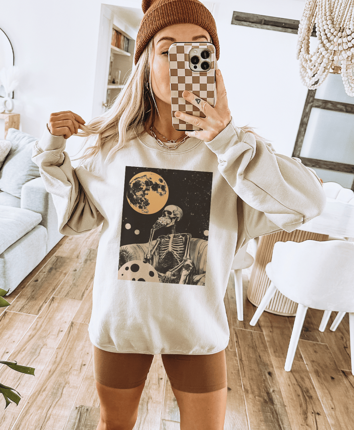 Shipping Dept. SMALL / Cream Sweatshirt Bone To Chill Disco Pop Halloween - Cream Tees and Sweatshirts
