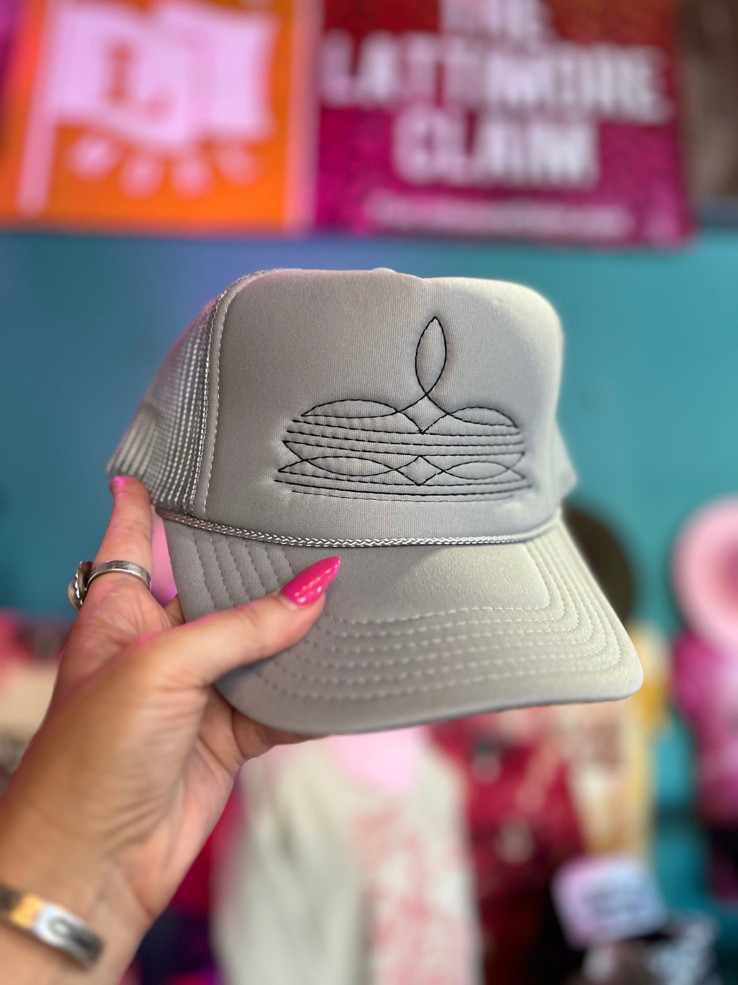 Shipping Dept. Solid Gray with black stitching Boot Stitch Trucker Caps - Multiple Color Options
