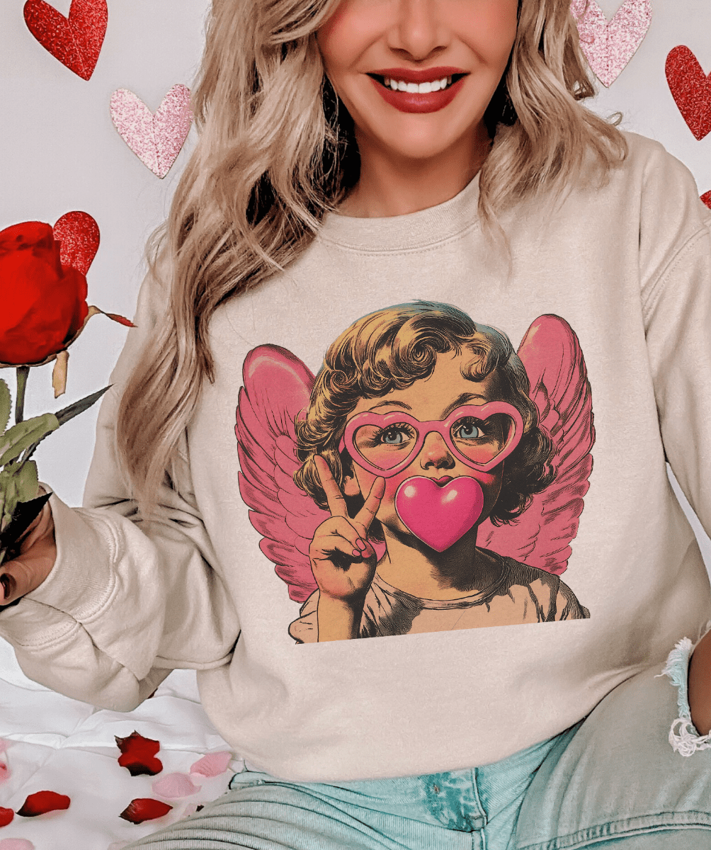 MISSMUDPIE Small / Cream Sweatshirt Bubblegum Cupid Valentine - Multiple color options in Tee or Sweatshirt