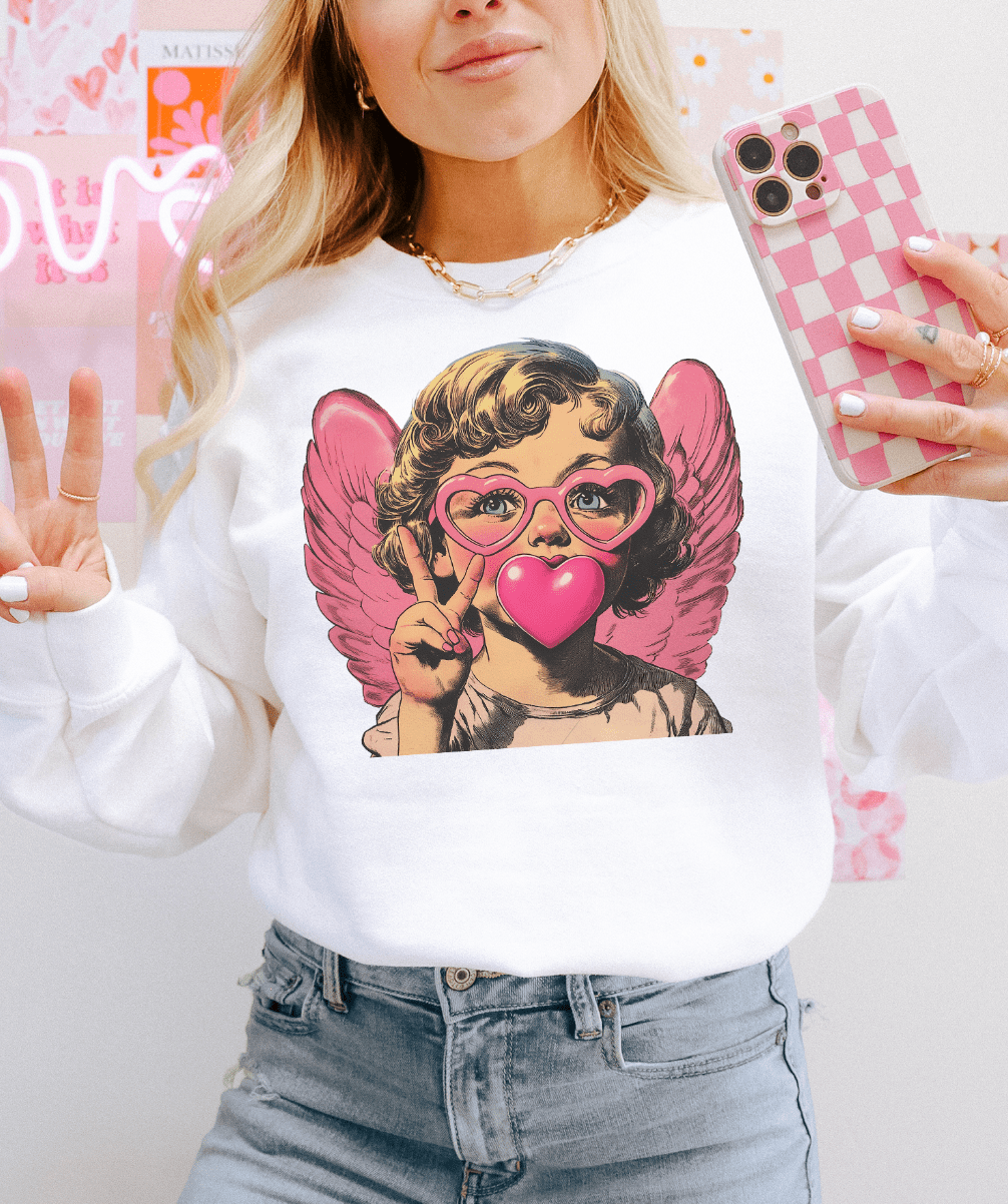 MISSMUDPIE Small / White Sweatshirt Bubblegum Cupid Valentine - Multiple color options in Tee or Sweatshirt