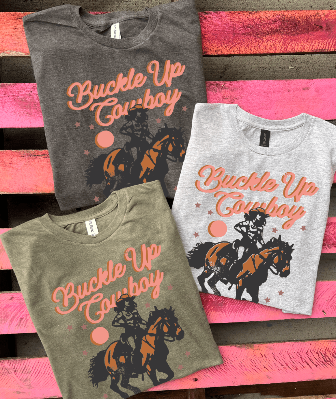Shipping Dept. Small / Heather Dark Gray Tee Buckle Up Cowboy - Multiple Color Options