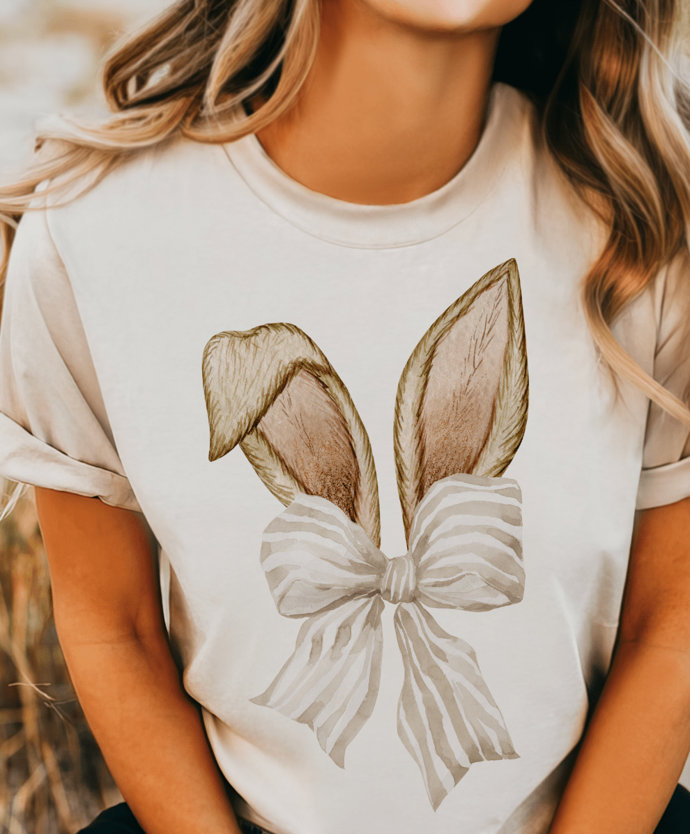 MISSMUDPIE Bunny Ears with Tan Bow - Cream