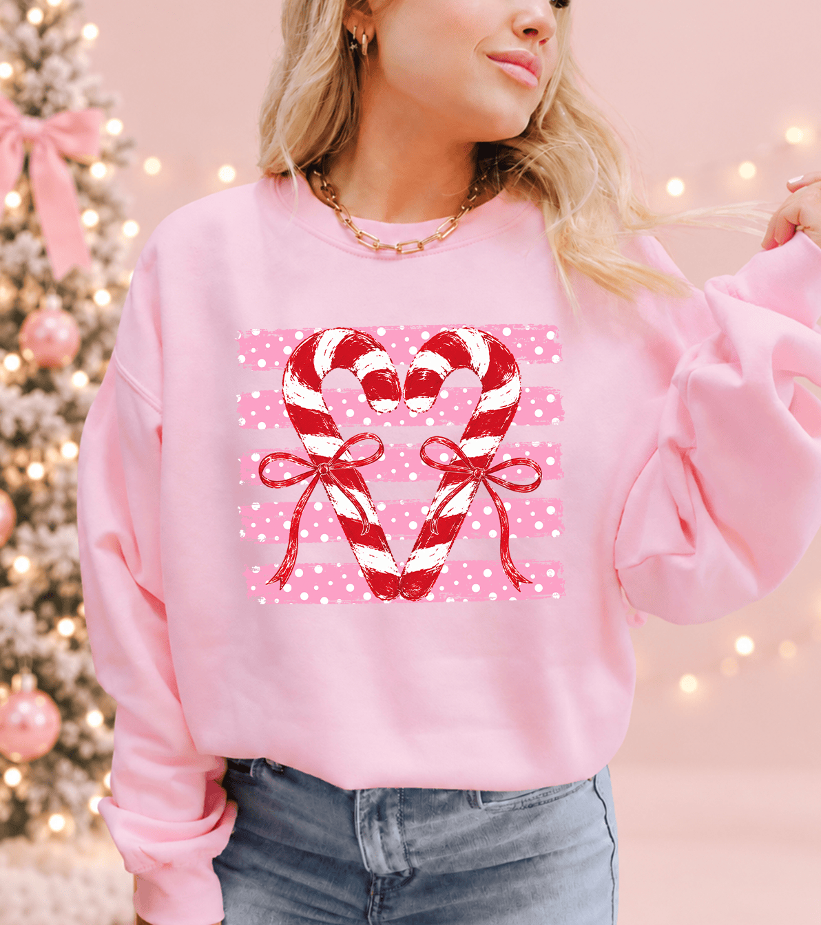 Shipping Dept. Candy Cane Heart - Light Pink Sweatshirt