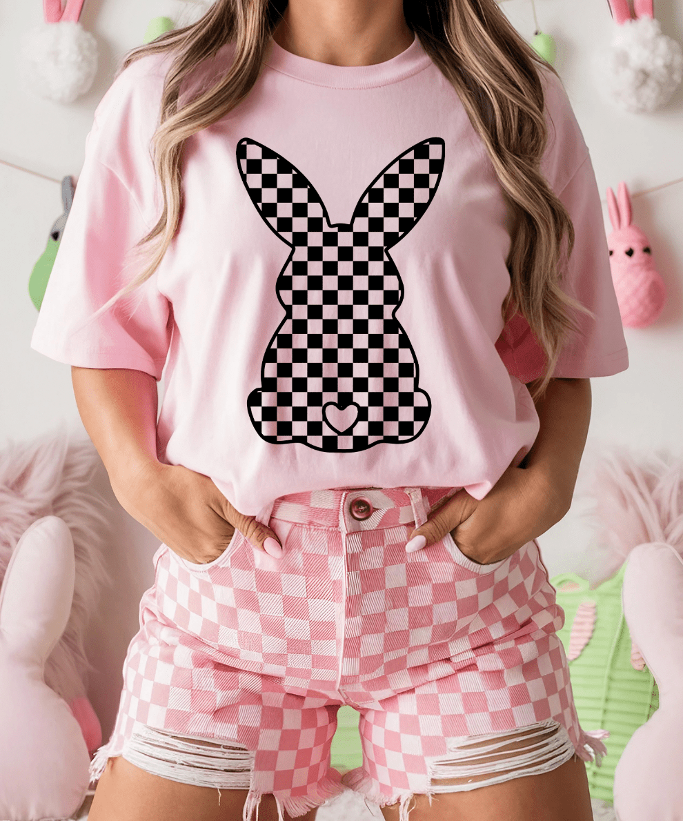 MISSMUDPIE Small / Light Pink Tee Checkered Eastery Bunny - Multiple Color Options