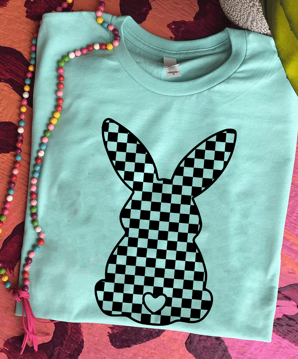 MISSMUDPIE Small / Mint Tee Checkered Eastery Bunny - Multiple Color Options