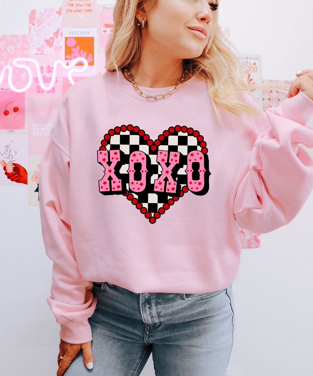 MISSMUDPIE Small / Pink Sweatshirt Checkered XOXO Heart DTF - Multiple color options in Tee or Sweatshirt