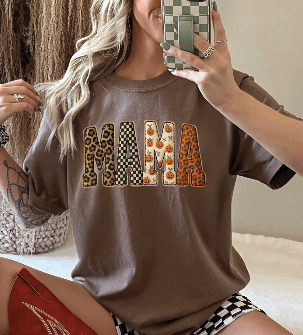 Shipping Dept. Adult SMALL / Comfort Color Espresso Tshirt Fall Mama Checkered Pumpkins Name - Sweatshirts & T-Shirts