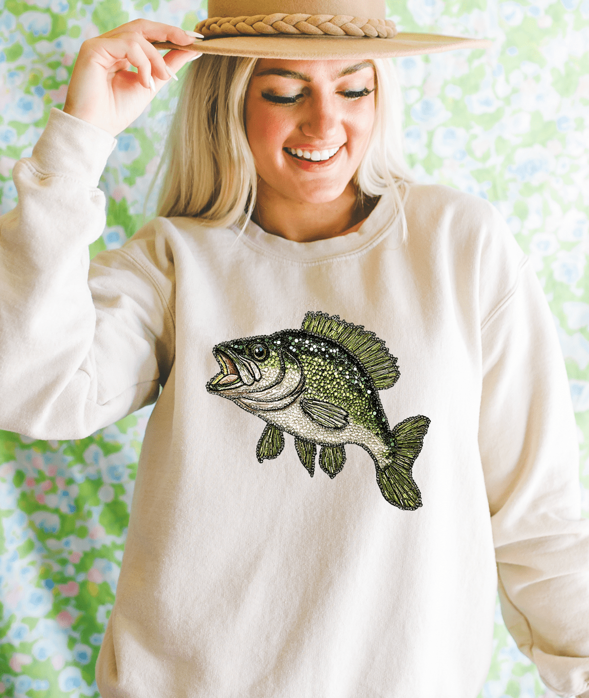 MISSMUDPIE Faux Rhinestone Bass Cream Sweatshirt