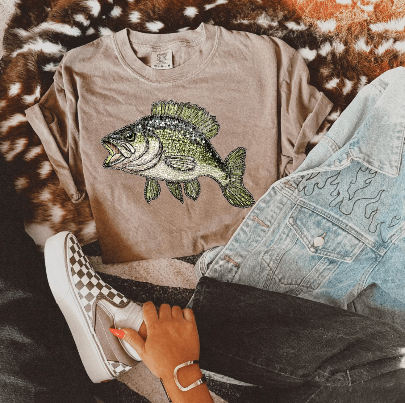 Shipping Dept. Faux Rhinestone Bass Fishing - COMFORT COLOR