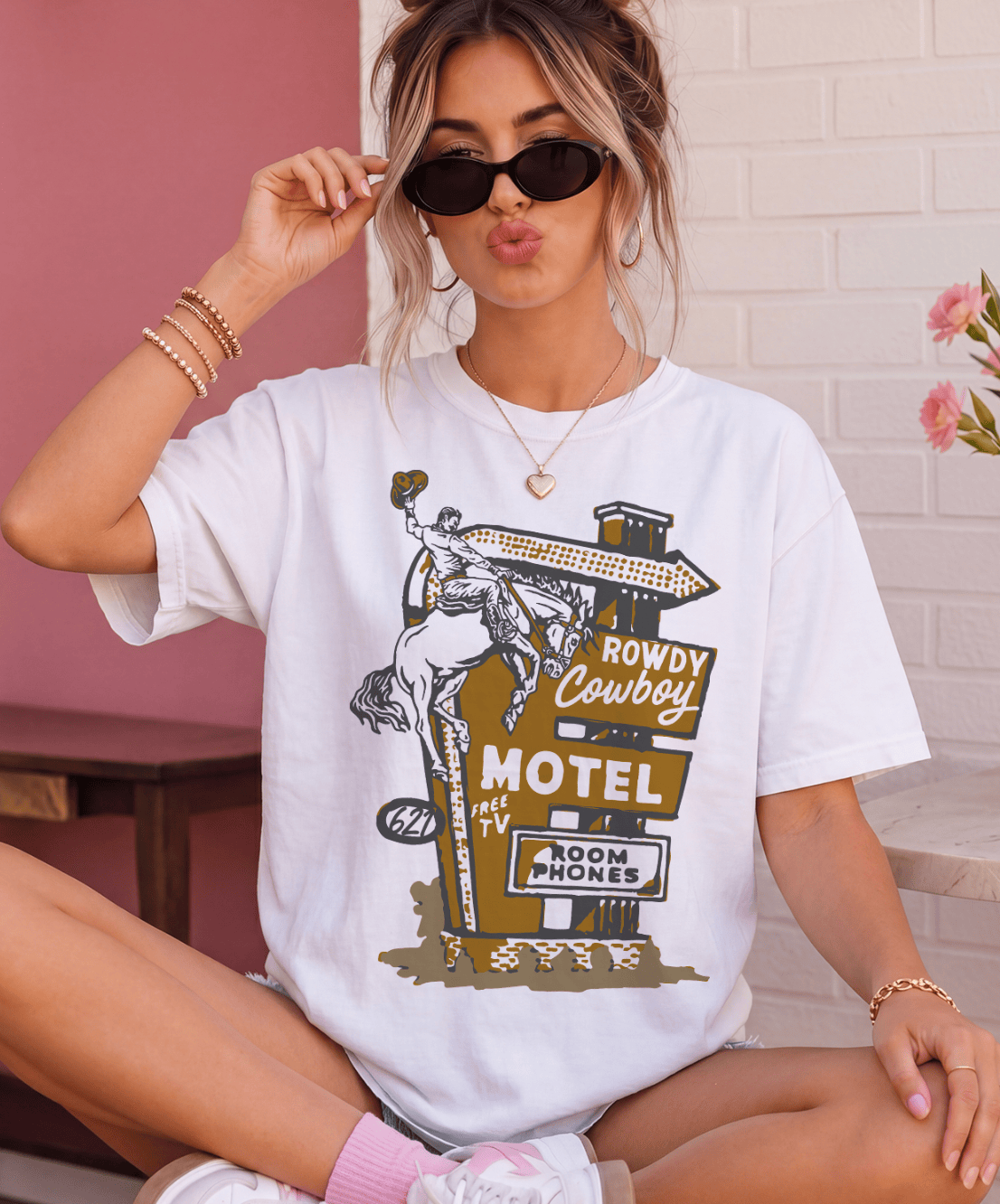Shipping Dept. FLASH SALE - White Gildan Rowdy Cowboy Motel Tee