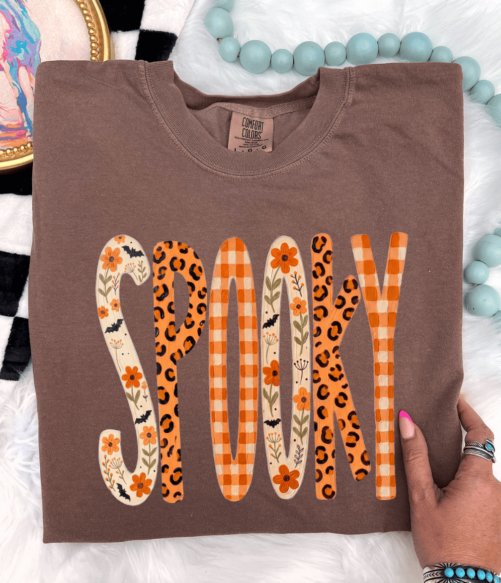 Shipping Dept. Floral Leopard Spooky - Espresso Comfort Color T-Shirt
