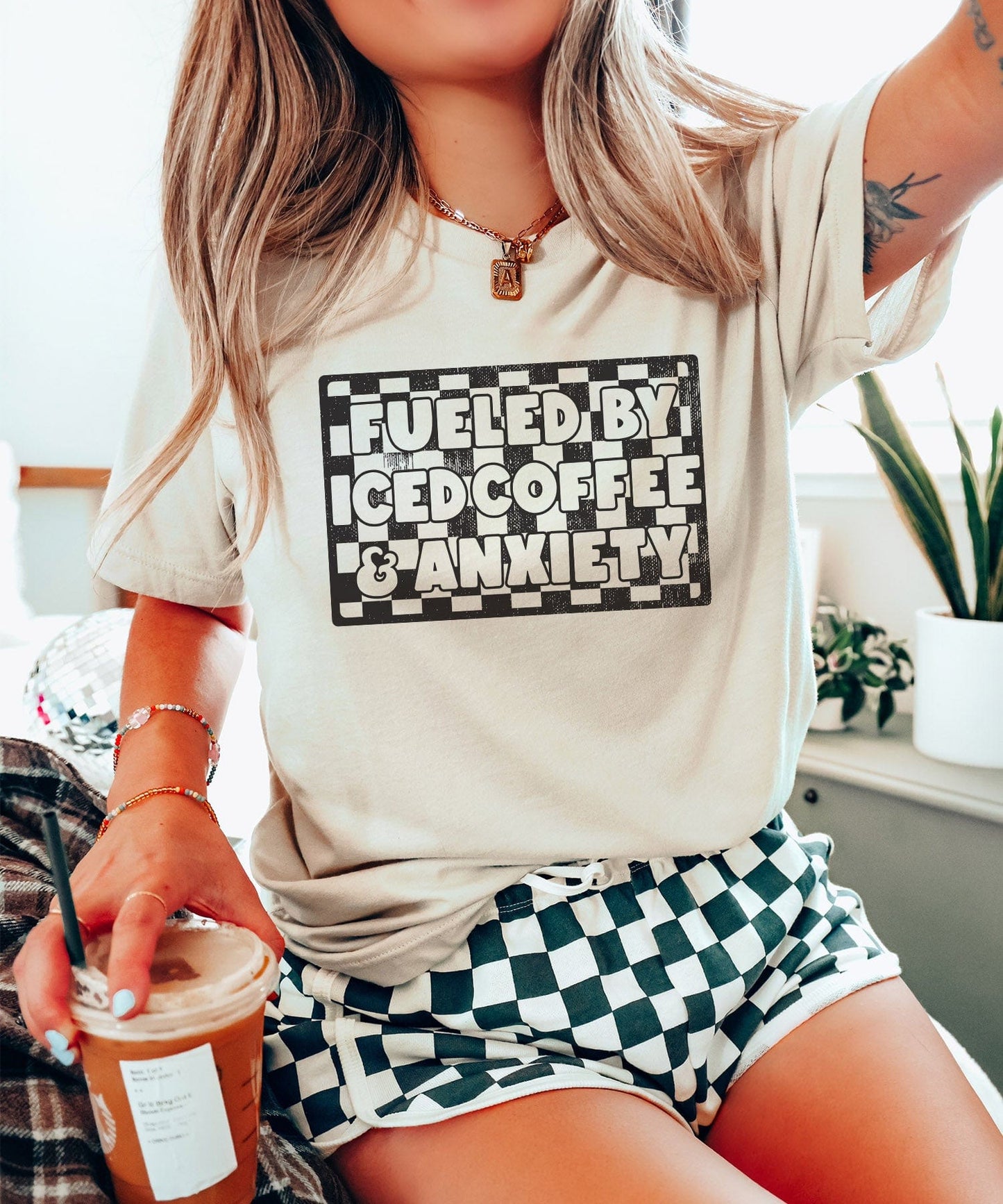 MISSMUDPIE Fueled By Iced Coffee and Anxiety - Cream Tee