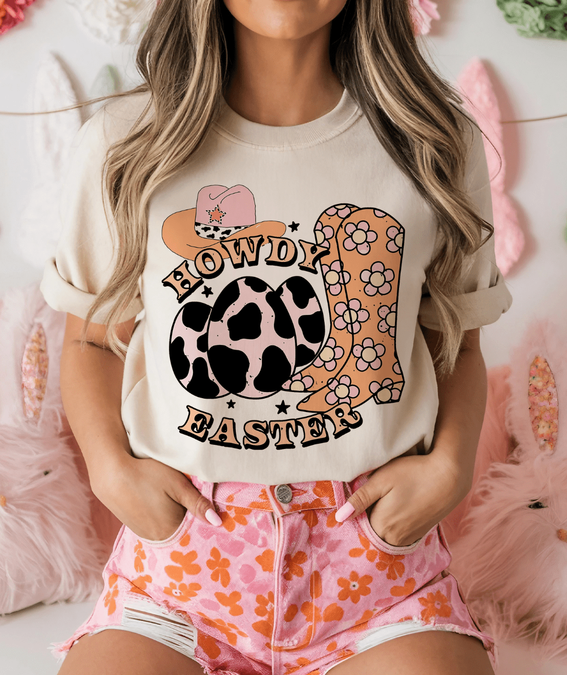 MISSMUDPIE Small / Cream Howdy Easter with Boots - Cream Or Baby Pink