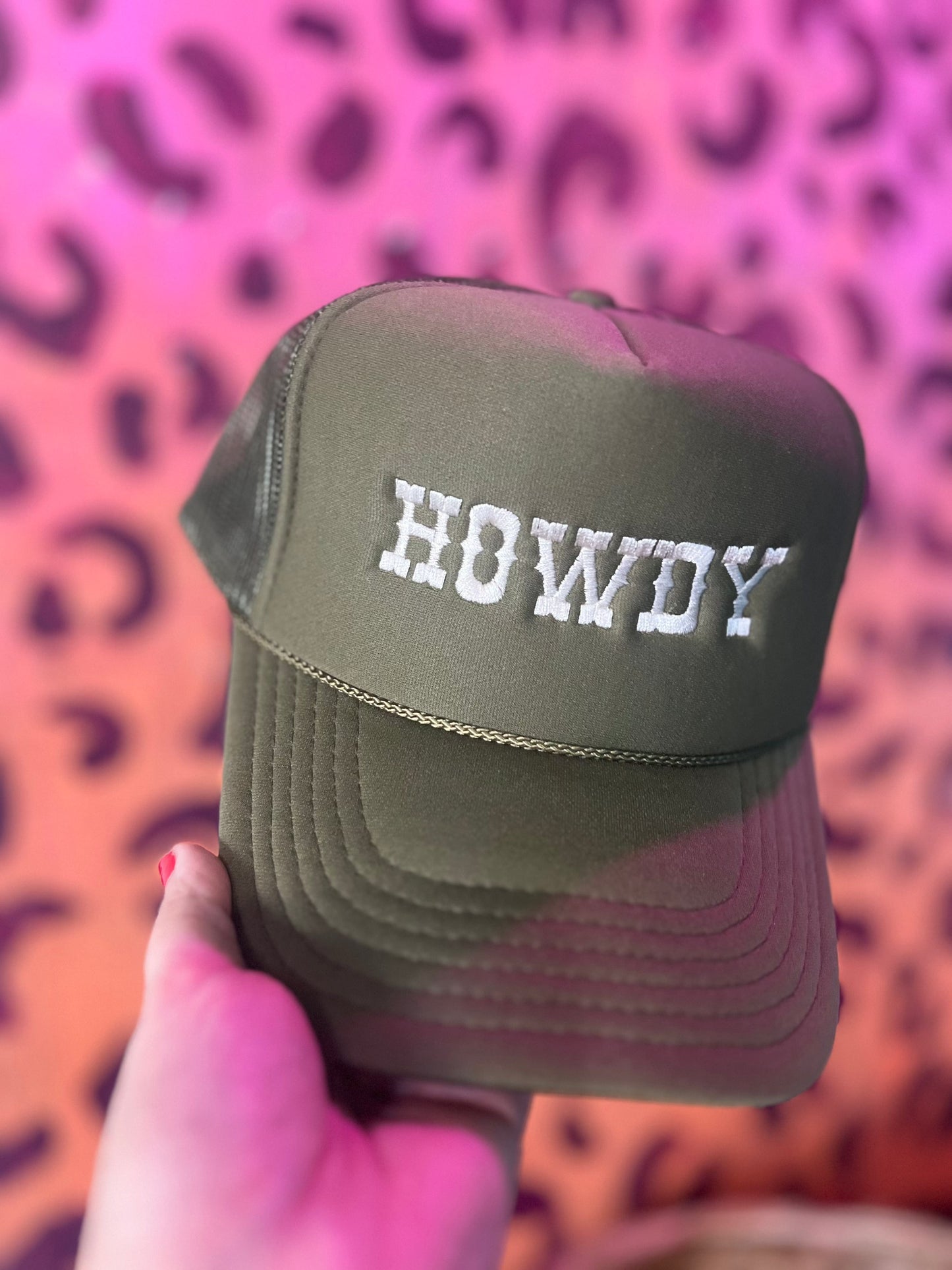 Shipping Dept. HOWDY Embroidered Olive Green Otto Foam Mesh Back Trucker Cap