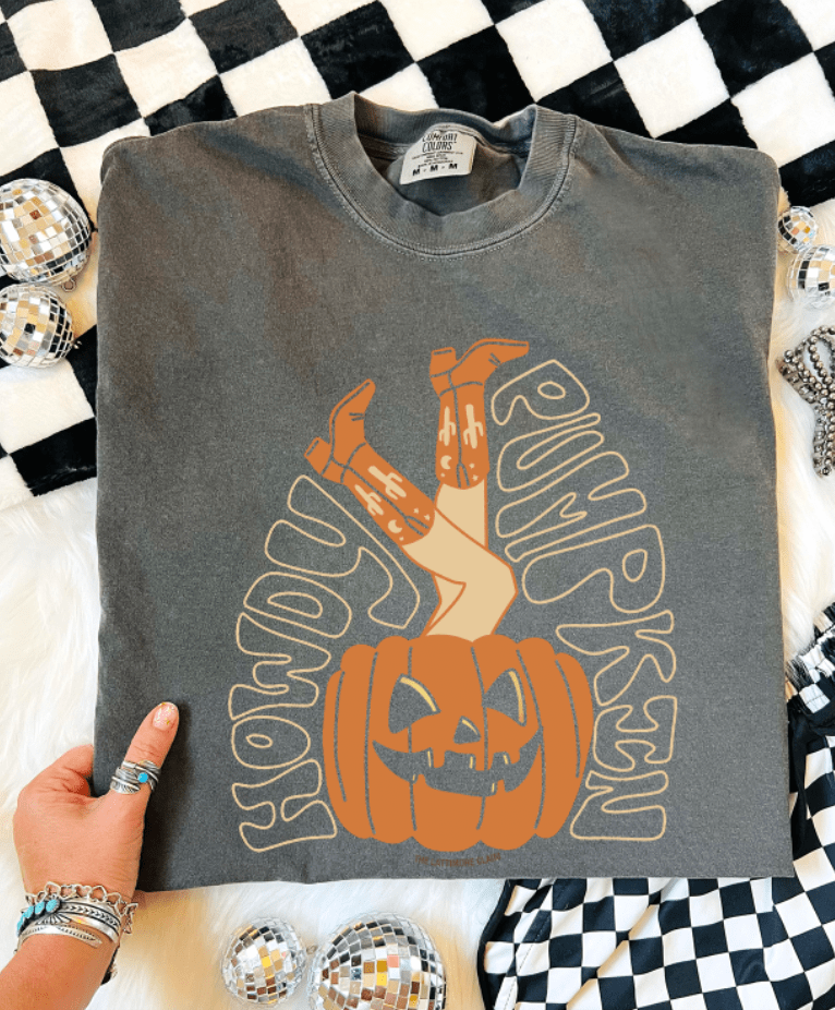 Shipping Dept. Howdy Pumpkin Cowgirl Legs - Comfort Color Pepper