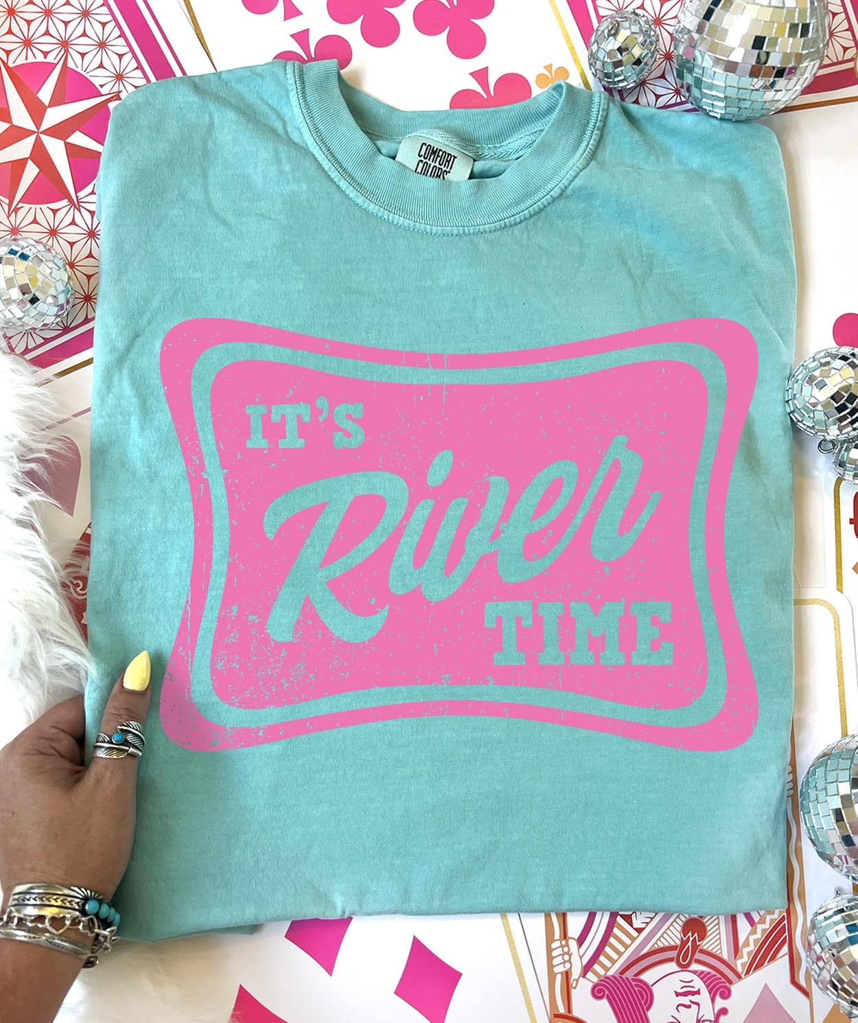 Shipping Dept. It's River Time - COMFORT COLOR - Chalky Mint & Pink