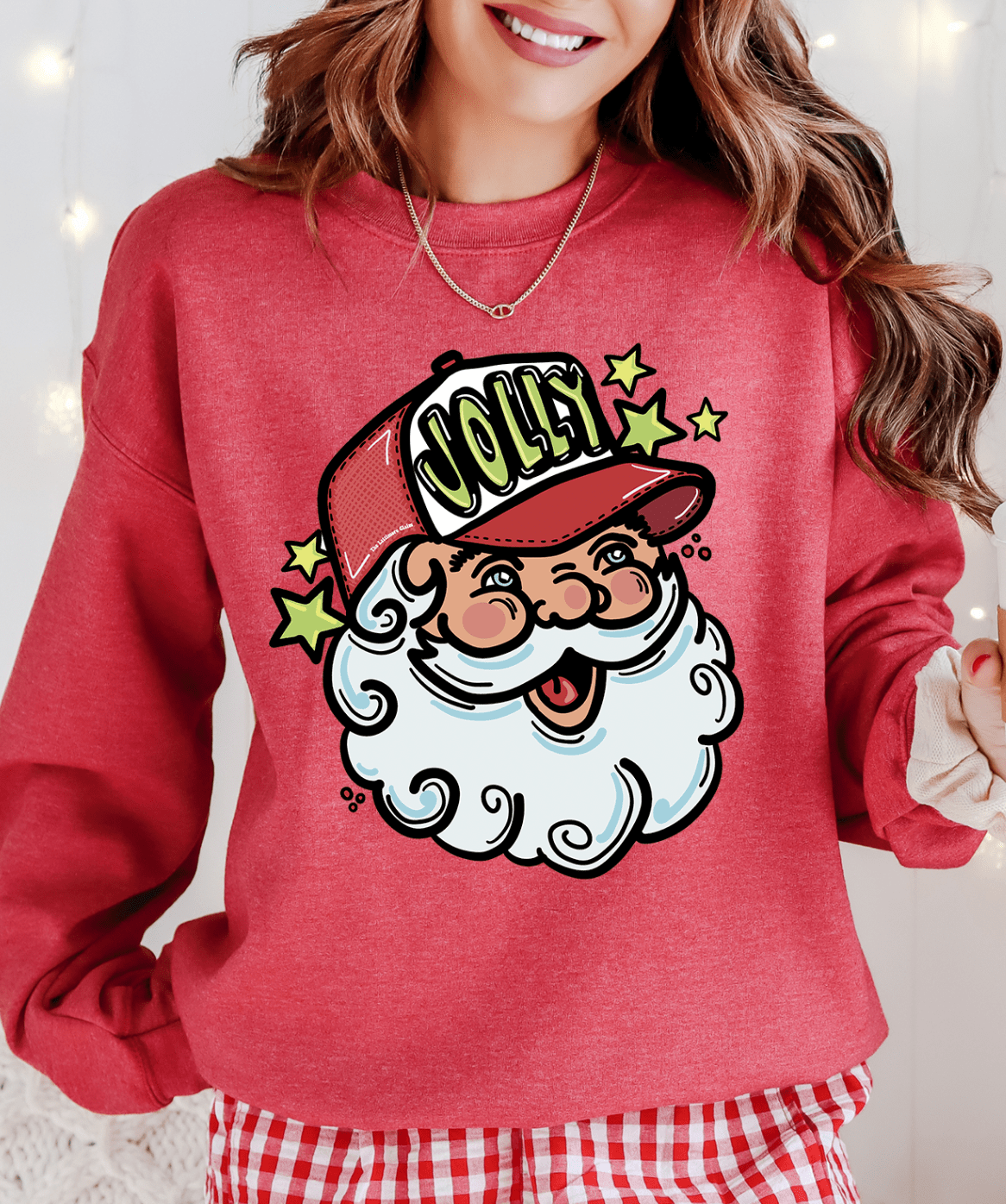 Shipping Dept. SMALL / Heather Red Sweatshirt Jolly Santa Trucker