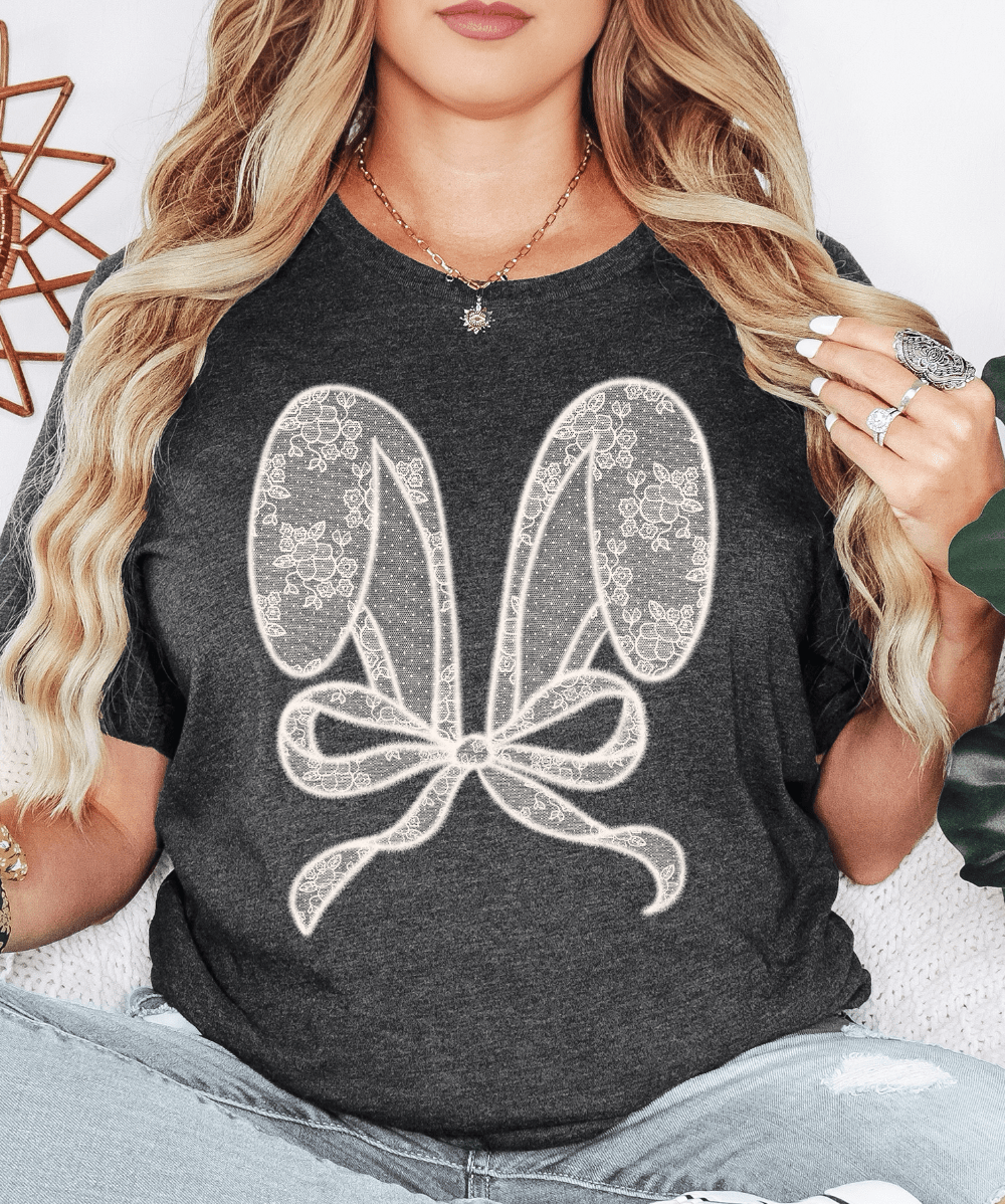 MISSMUDPIE Lace Bunny Ears Easter - Dark Heather Gray
