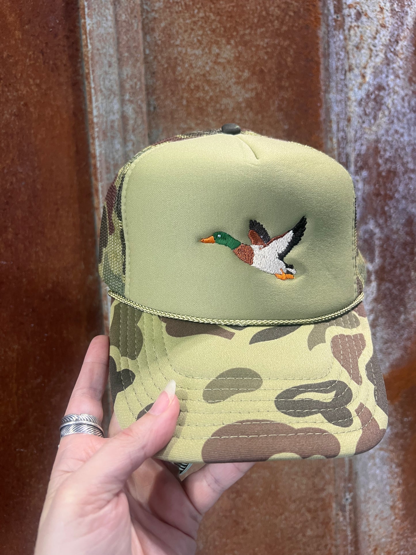 Shipping Dept. Mallard Duck Embroidery - Camo & Olive Otto Trucker Hat