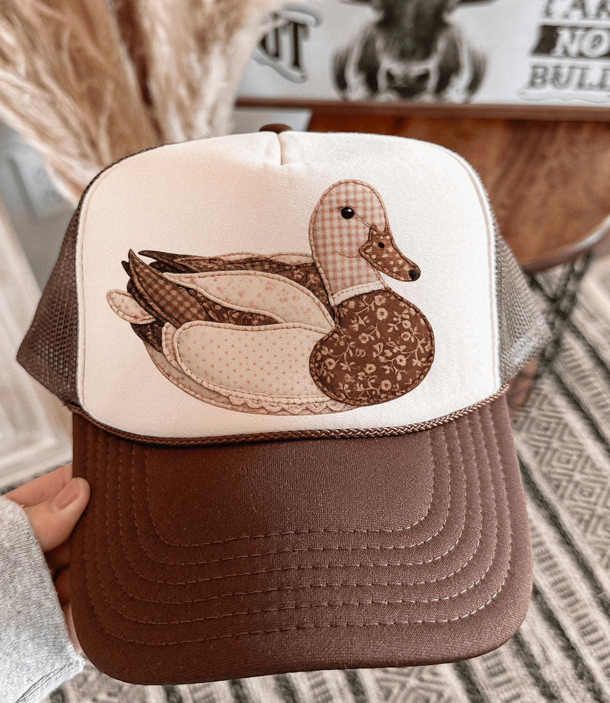 Shipping Dept. Mimis Vintage Faux Patchwork Brown Duck - Brown & Tan Otto Trucker