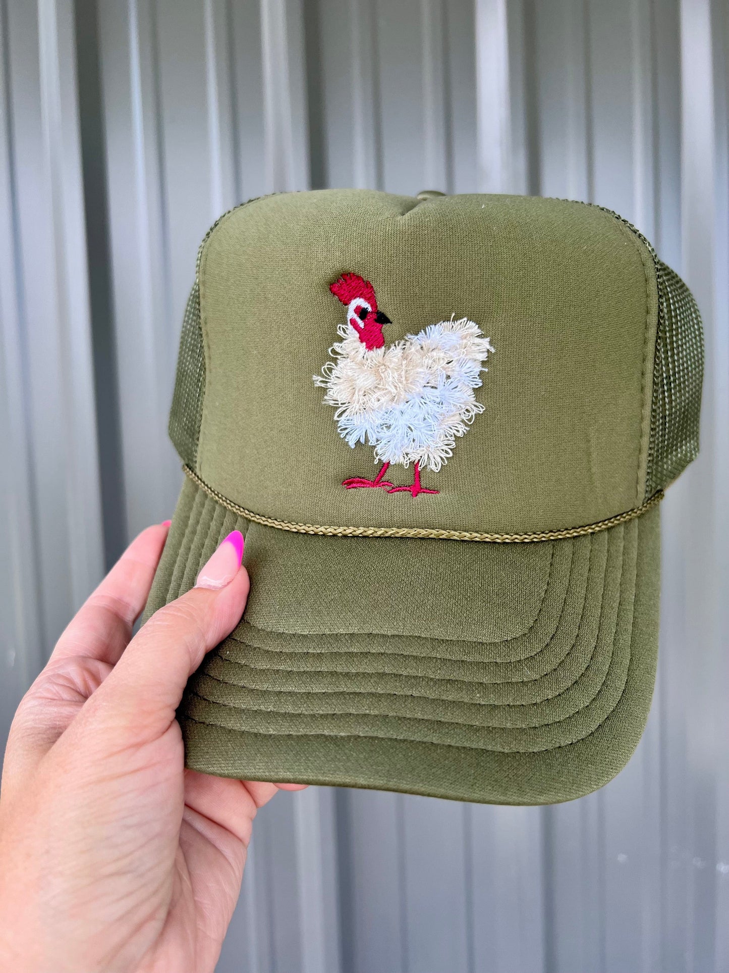 Shipping Dept. Mother Clucker Fluffy Chicken Embroidered Olive Green Otto Hat
