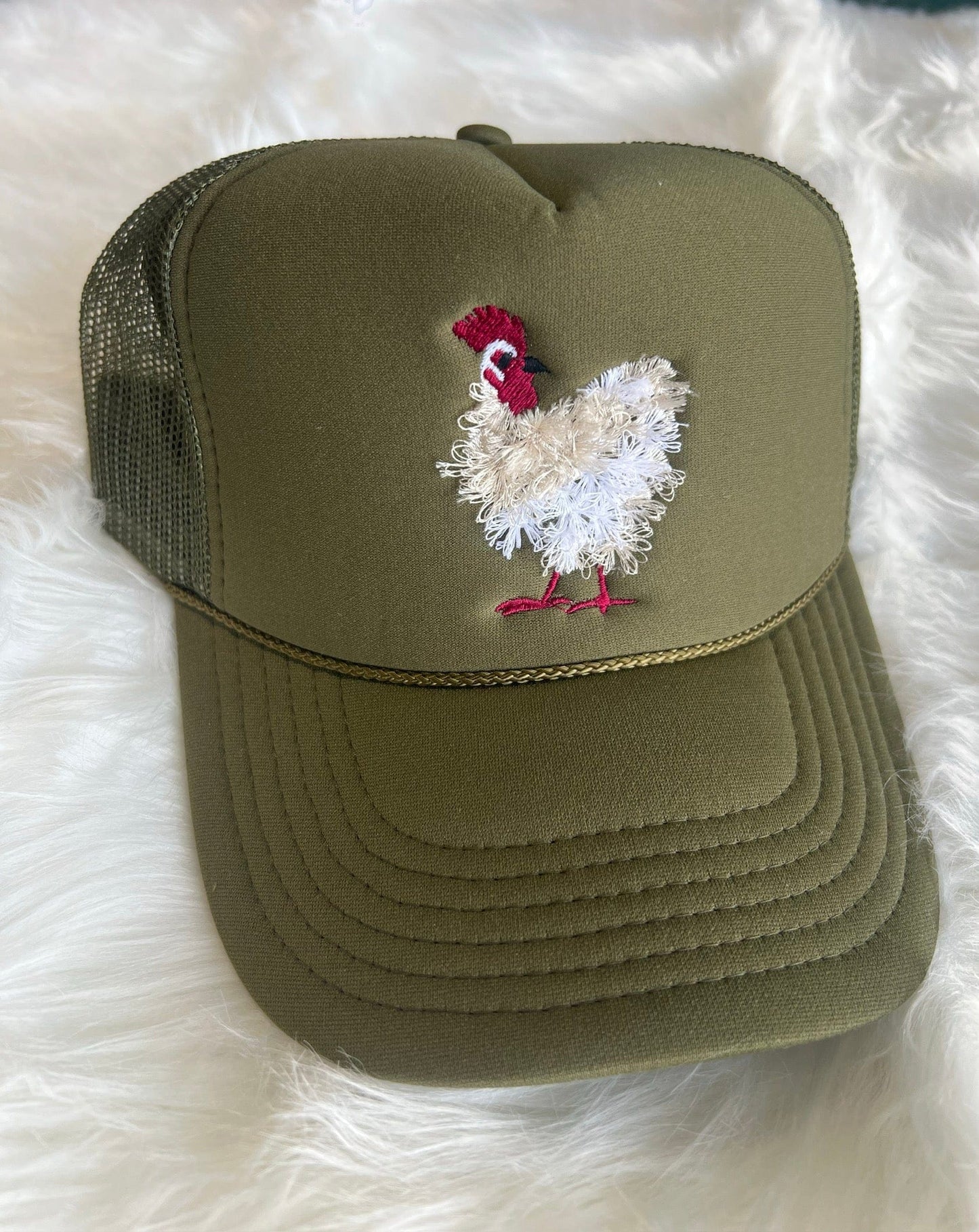 Shipping Dept. Mother Clucker Fluffy Chicken Embroidered Olive Green Otto Hat