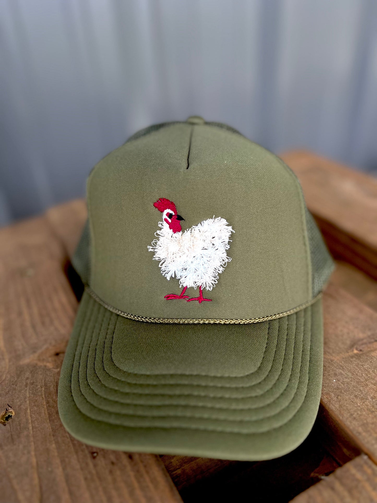 Shipping Dept. Mother Clucker Fluffy Chicken Embroidered Olive Green Otto Hat