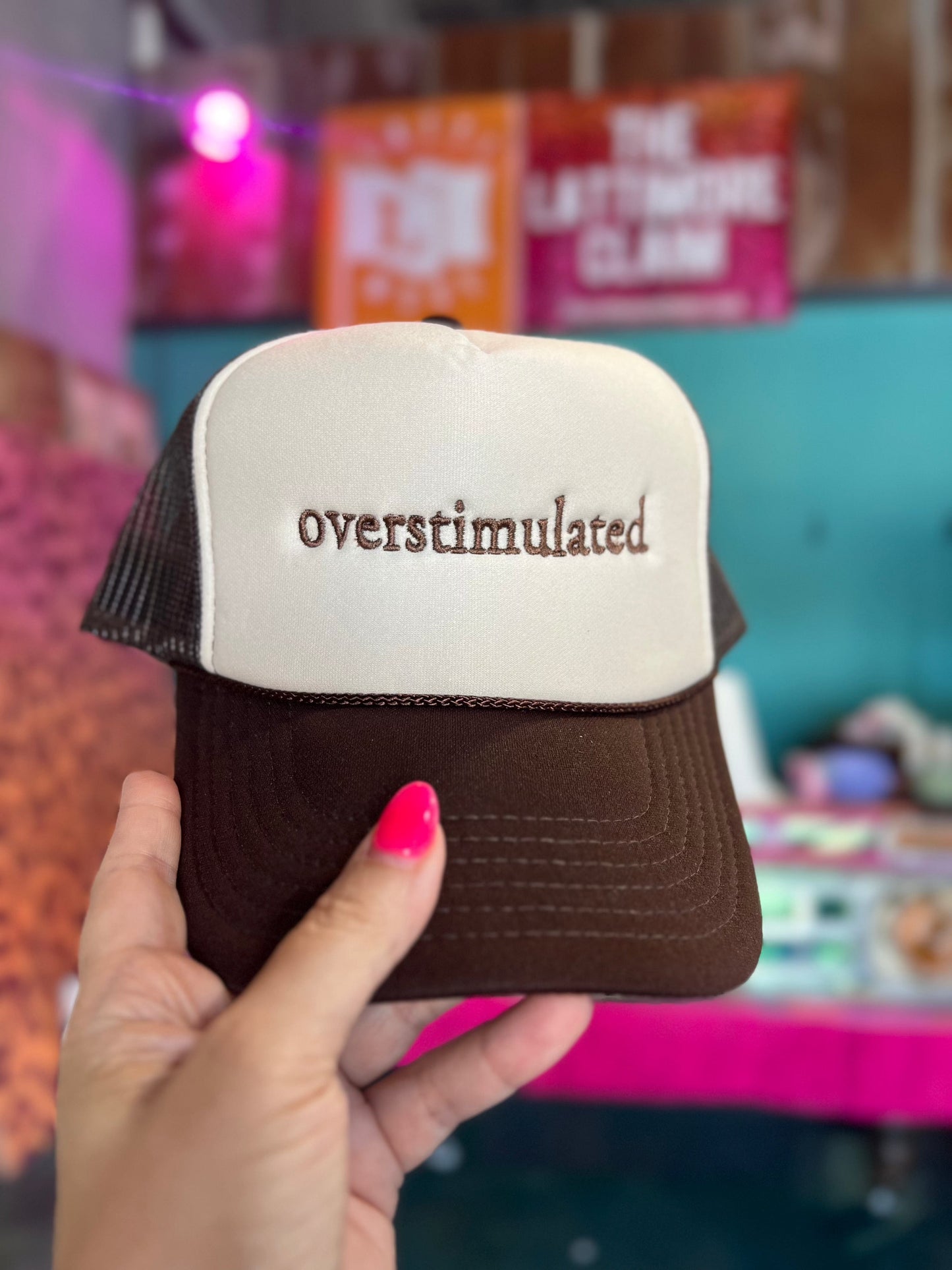 Shipping Dept. Overstimulated Embroidered Brown/Tan Otto Foam Mesh Back Trucker Cap