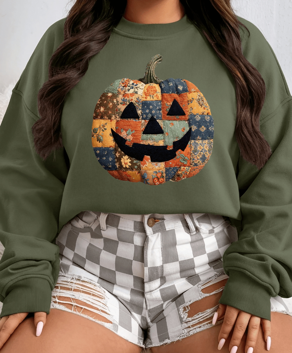 Shipping Dept. SMALL / Military Green Sweatshirt Patchwork Pumpkin Tees and Sweatshirts
