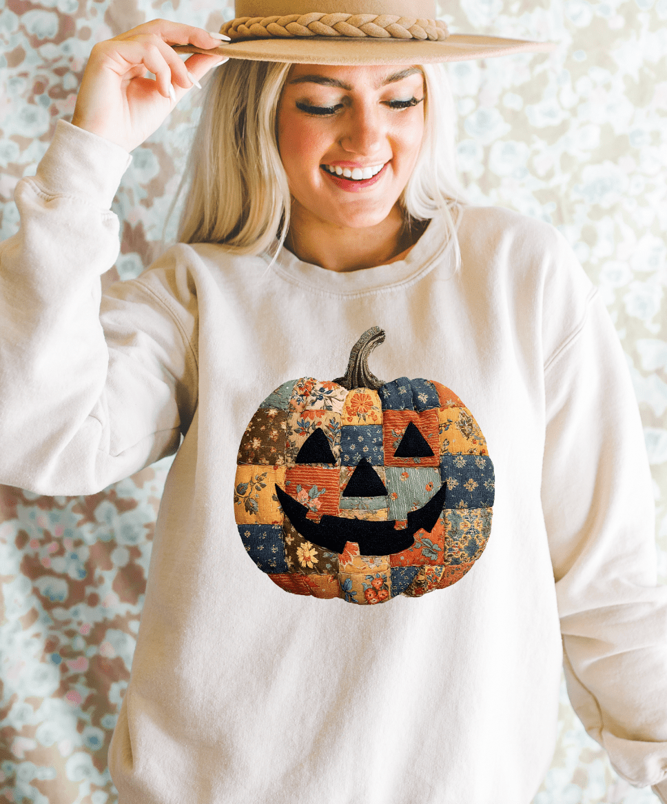 Shipping Dept. SMALL / Cream Sweatshirt Patchwork Pumpkin Tees and Sweatshirts