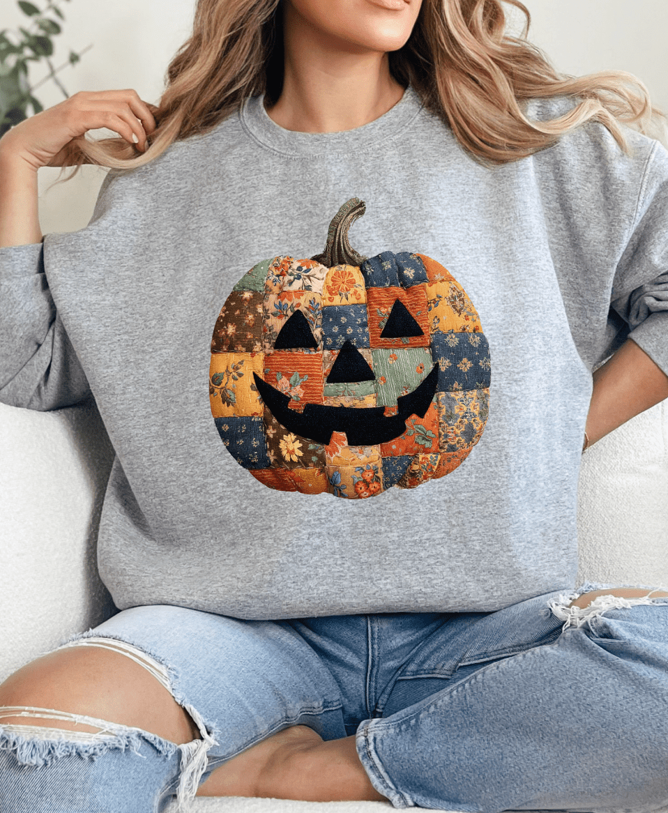 Shipping Dept. SMALL / Heather Gray Sweatshirt Patchwork Pumpkin Tees and Sweatshirts