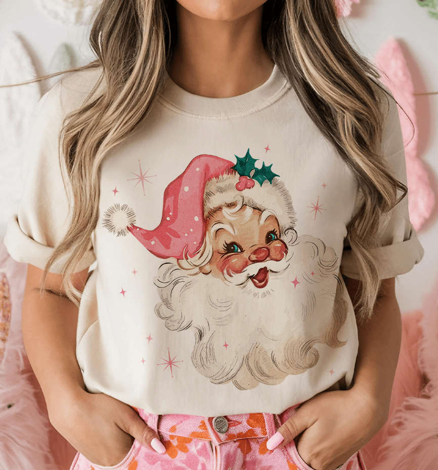 Shipping Dept. SMALL / Cream T-Shirt Pink Santa Sparkles Tees and Sweatshirts