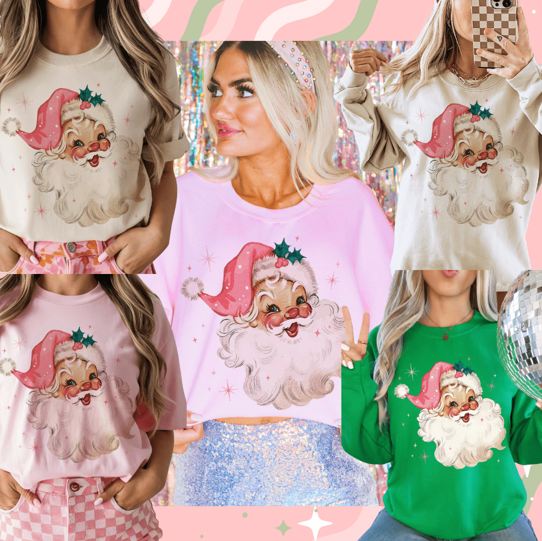 Shipping Dept. Pink Santa Sparkles Tees and Sweatshirts