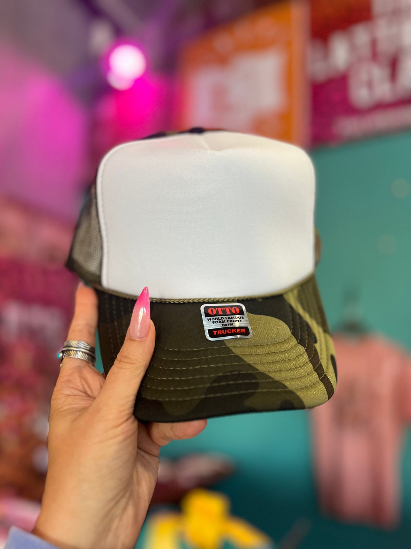 Shipping Dept. Camo & White Put It On My Husbands Tab - Foam Trucker Cap - Multiple color options