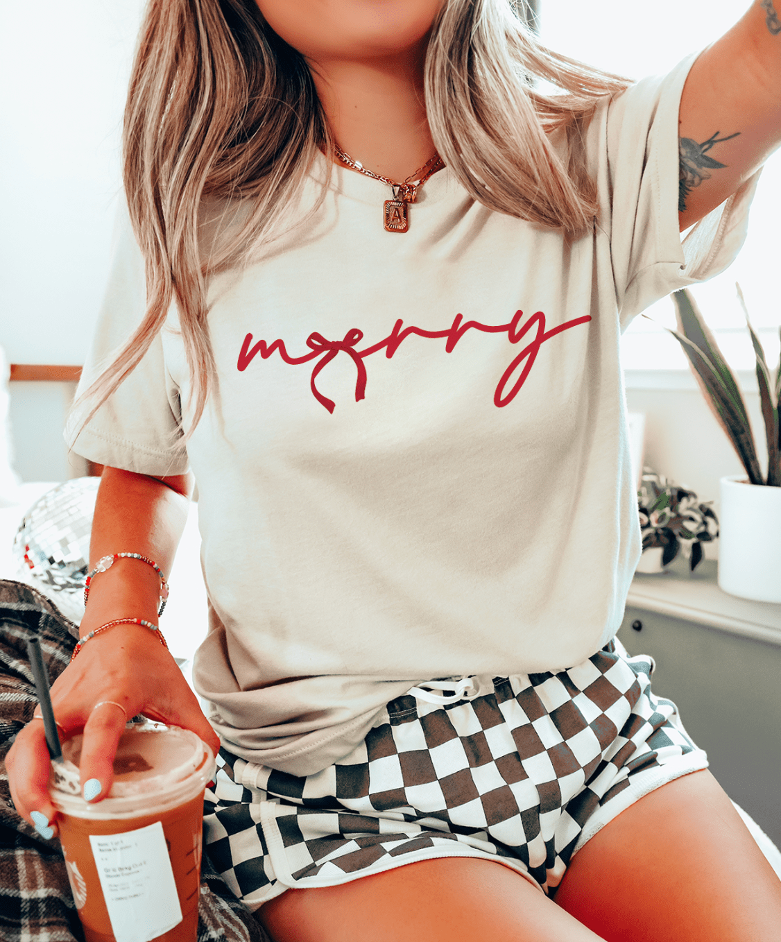 Shipping Dept. SMALL / Cream T-Shirt Red Merry Bow - Multiple Color Options