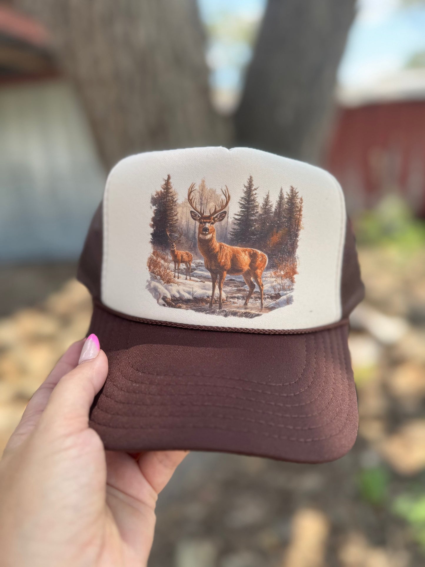Shipping Dept. Brown & Tan Retro Deer Trucker Cap - Multiple Color Options
