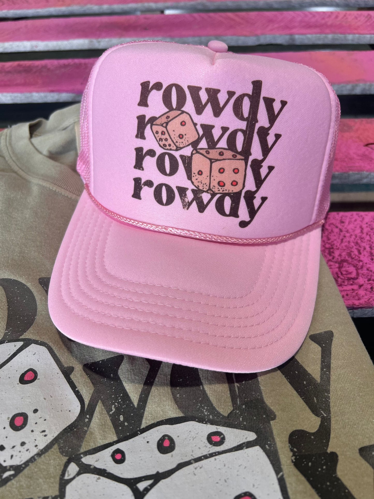 Shipping Dept. Rowdy with Dice - Otto Baby Pink Trucker Cap