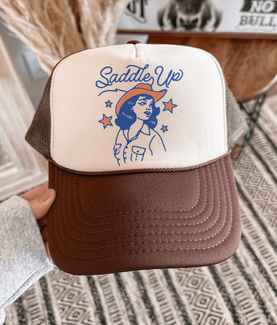 Shipping Dept. Saddle Up Cowgirl - Foam Trucker Cap - Brown & Tan