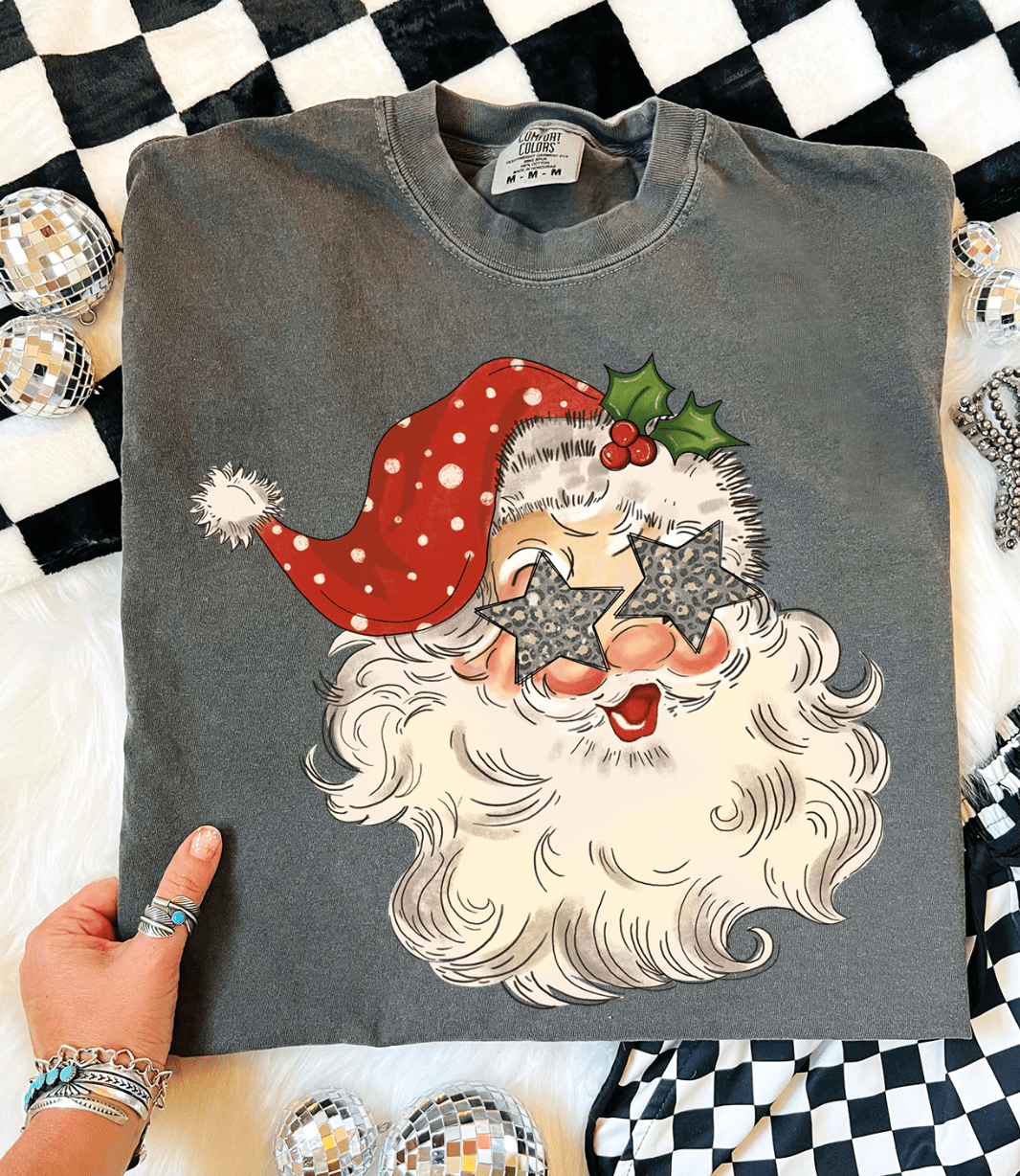 Shipping Dept. SMALL / Pepper - Comfort Color Tee Santa With Star Eyes