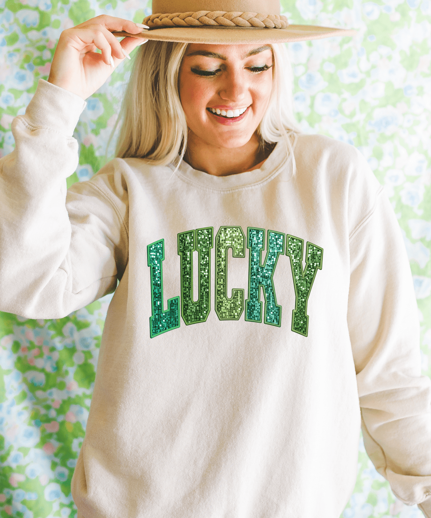 MISSMUDPIE Sequin Lucky - Cream Sweatshirt