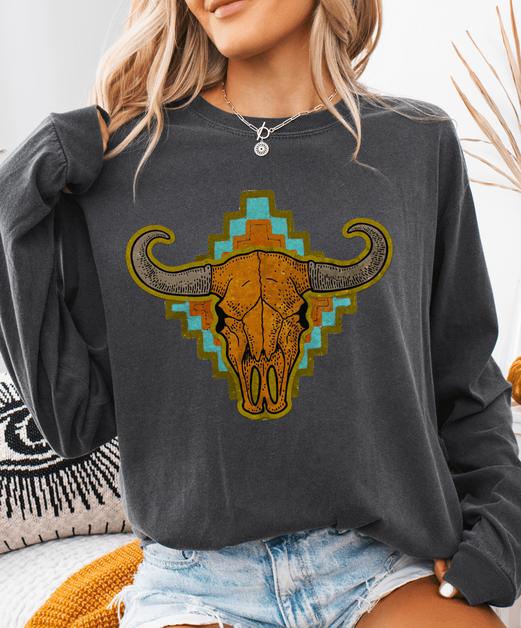 Shipping Dept. Southwestern Cow Skull - COMFORT COLOR - Pepper