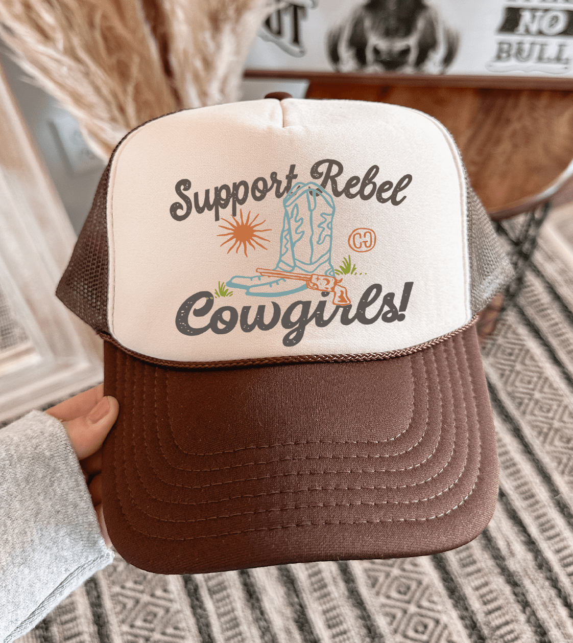 Shipping Dept. Support Rebel Cowgirls - Foam Trucker Cap - Brown & Tan
