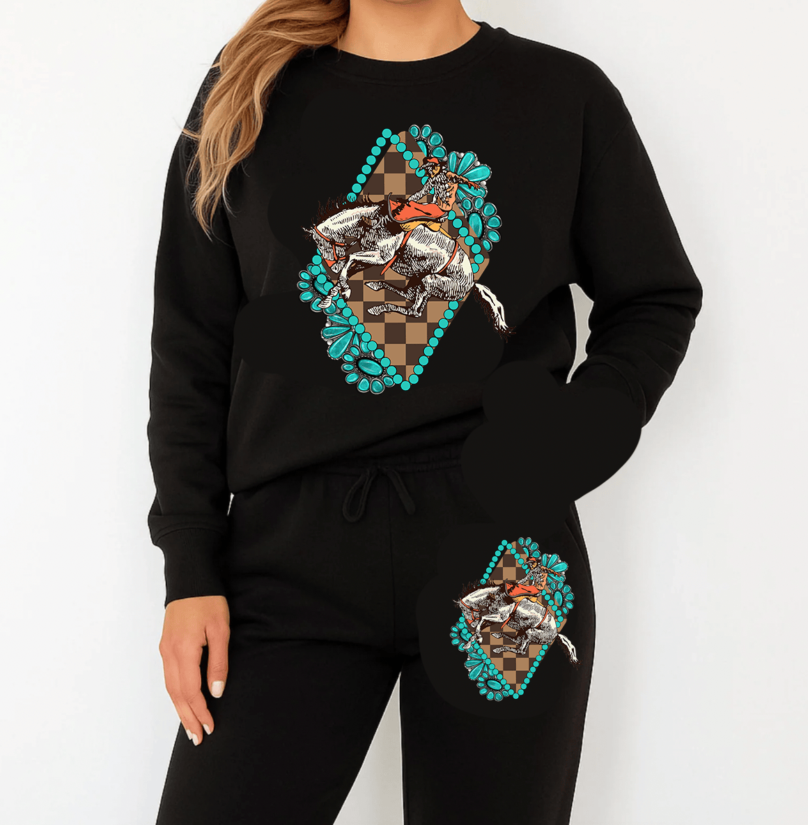 Sweatsuit Cowboy Diamond W/ Turquoise - Black Sweatshirt OR