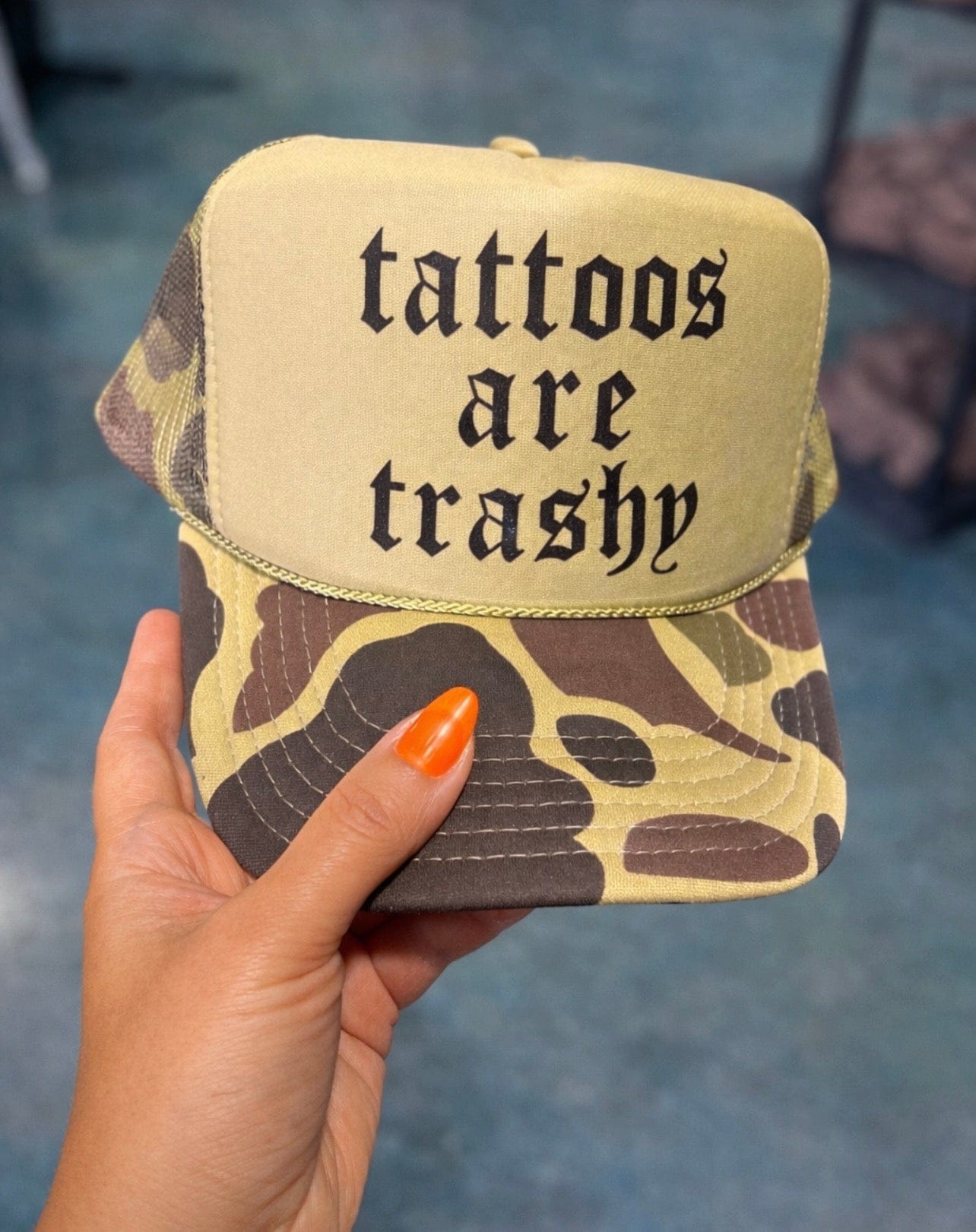 Shipping Dept. Tattoos are Trashy OTTO Camo & Olive Foam Trucker