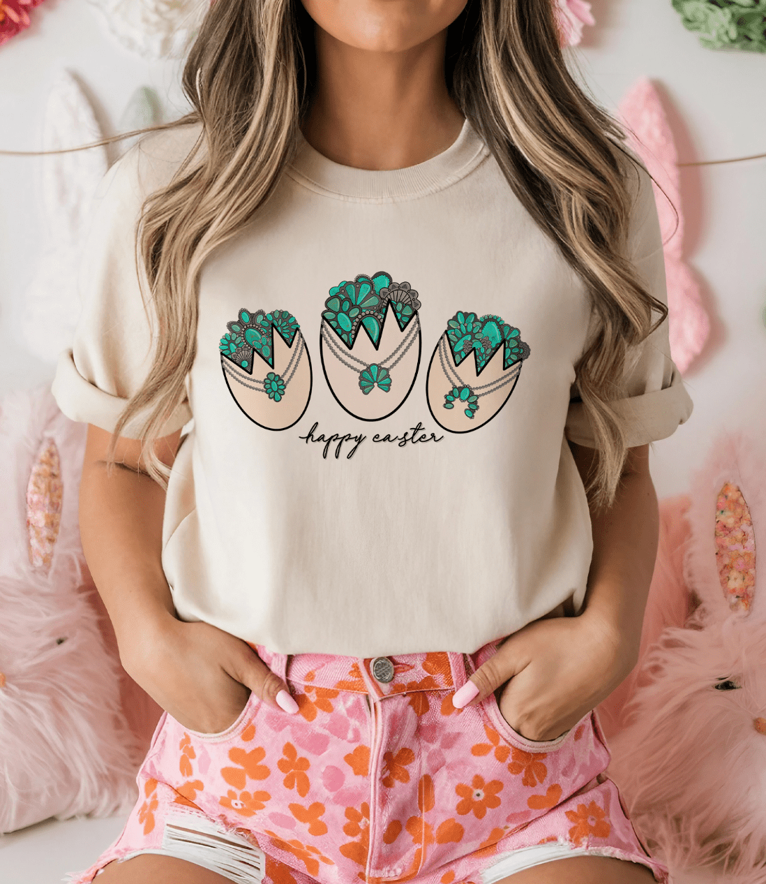 MISSMUDPIE Small / Cream Tee Turquoise Easter Eggs - Multiple Color Options