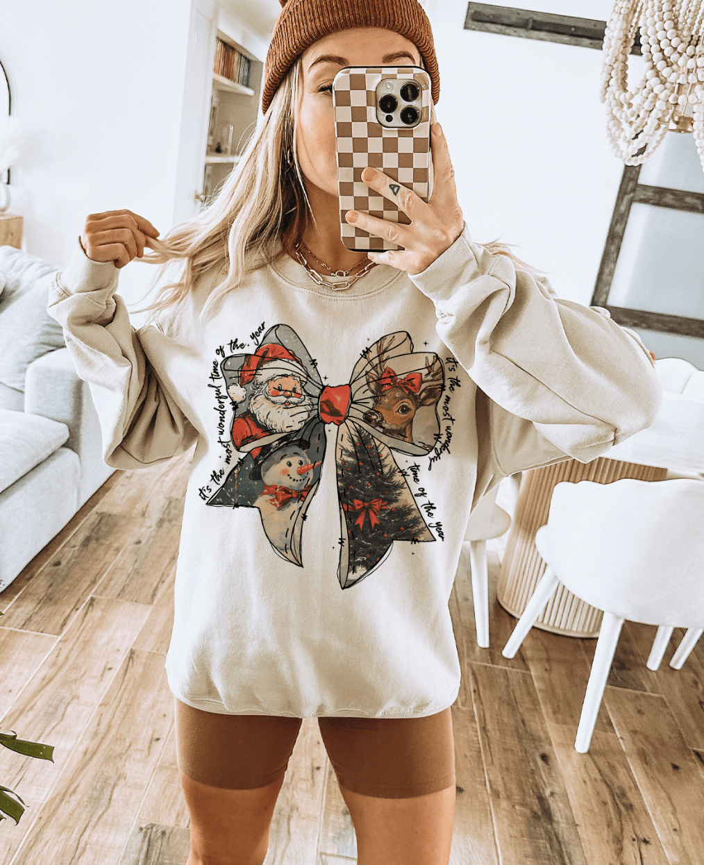 Shipping Dept. SMALL / Cream Sweatshirt Vintage Christmas Bow